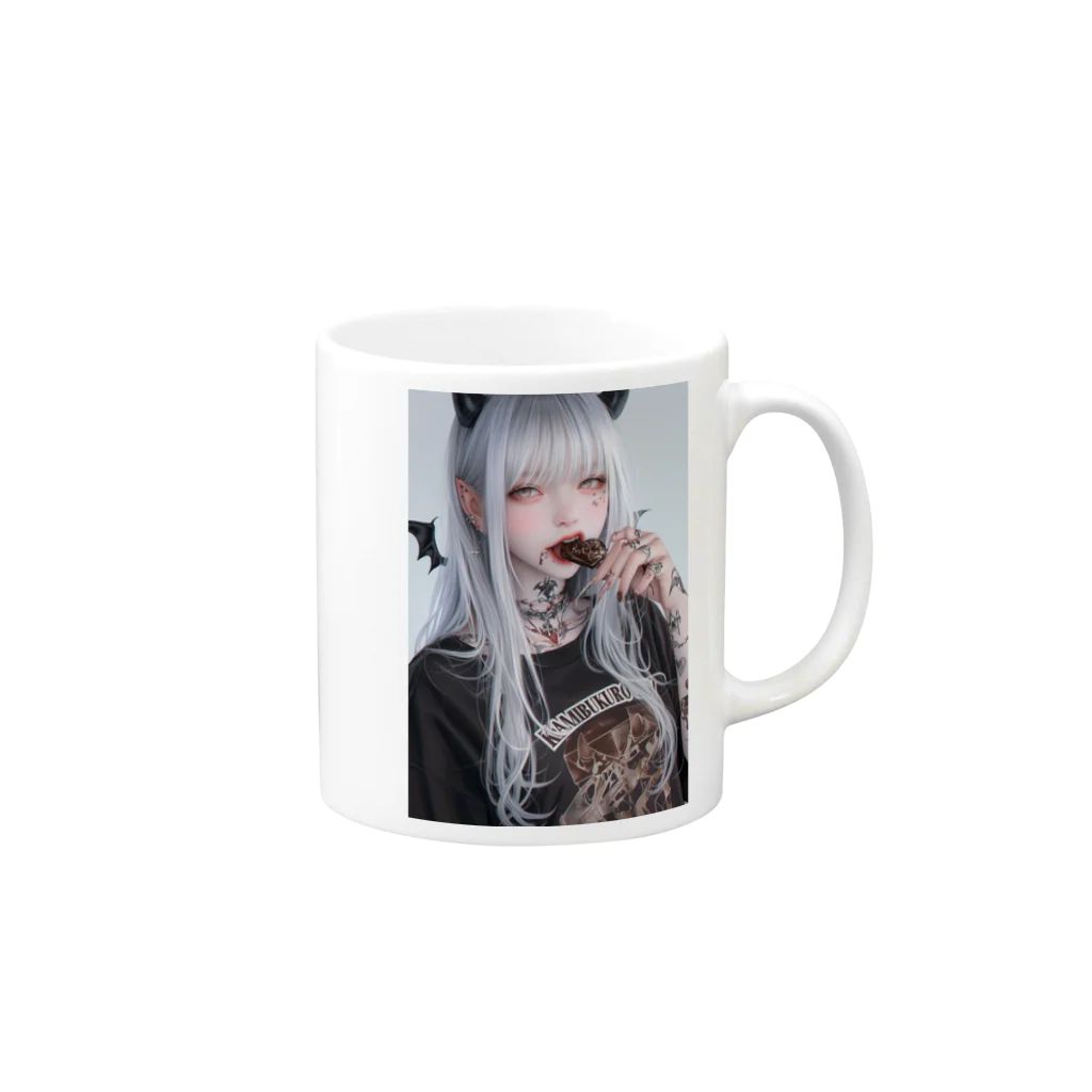 KAMIBUKROのチョコを咥える悪魔美女 Mug :right side of the handle