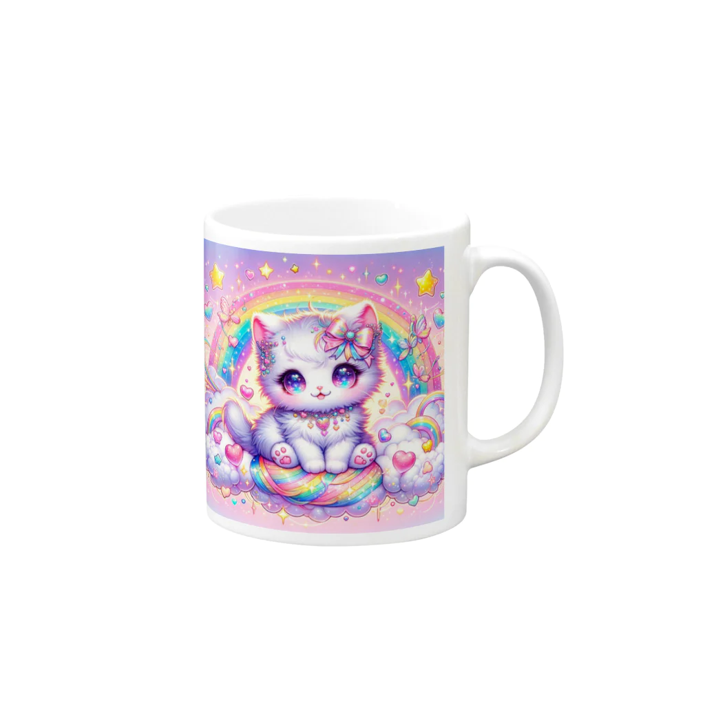 黒猫のluna　SUZURI支店のゆめかわ白にゃんこ(AI) Mug :right side of the handle