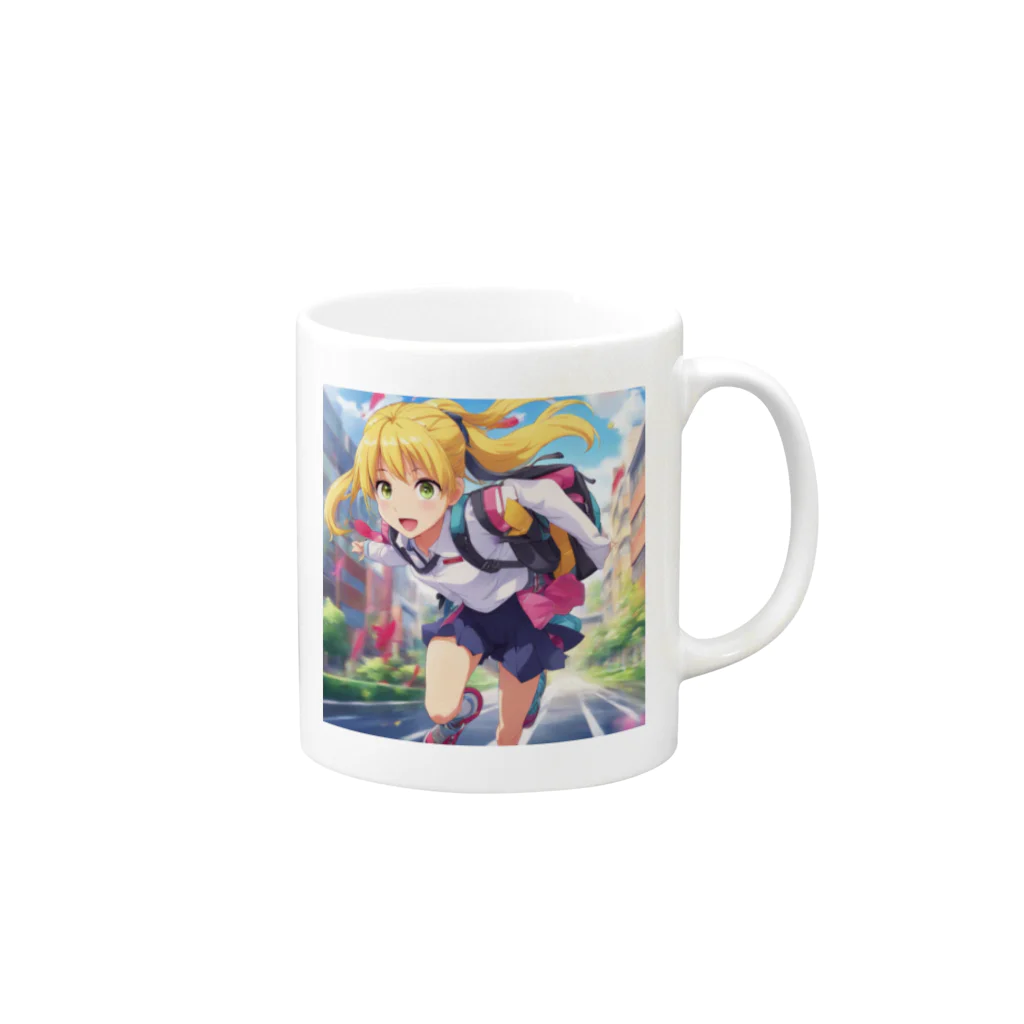 アニメ好きの野生味溢れる店J JK専門店の元気はつらつな、金髪ポニーテールJK Mug :right side of the handle