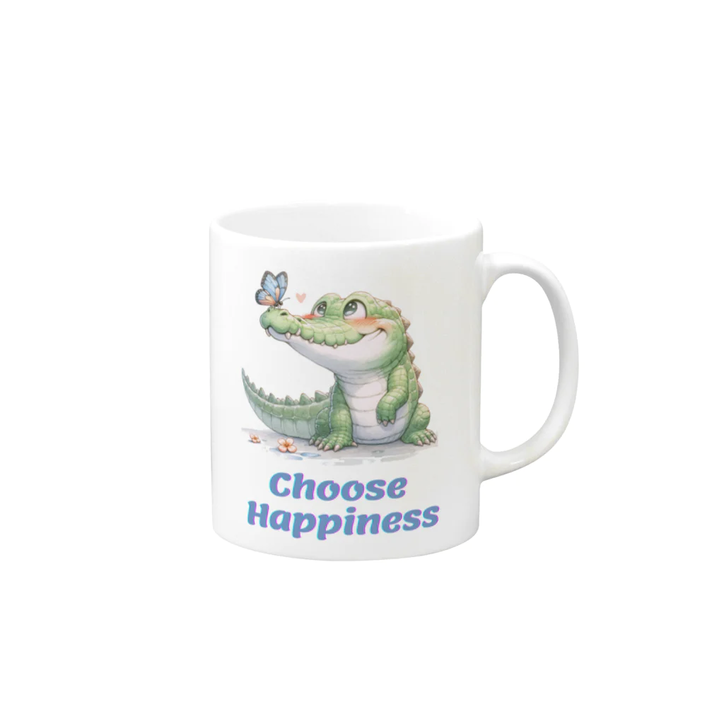 ワニ部（crocodile club)の蝶とワニさん Mug :right side of the handle