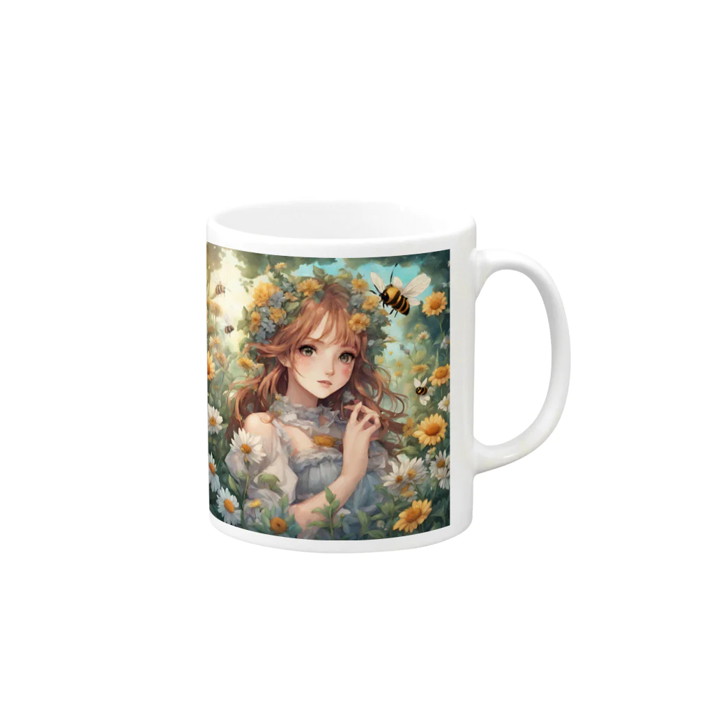 プリンゴブリンの魅惑の庭園ミツバチ子さん Mug :right side of the handle