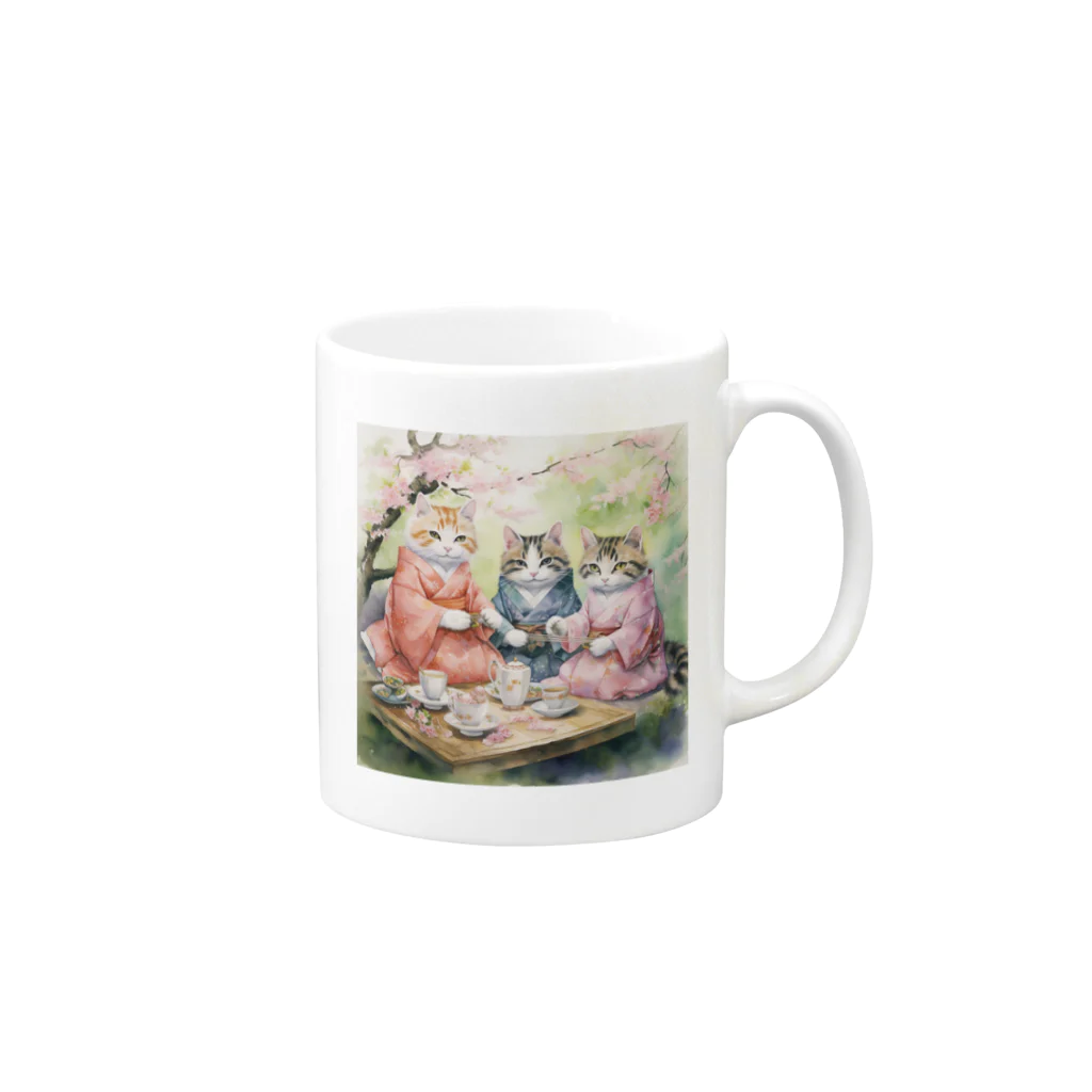 AQUAMETAVERSEの森の中でお茶会をする猫たち Marsa 106 Mug :right side of the handle