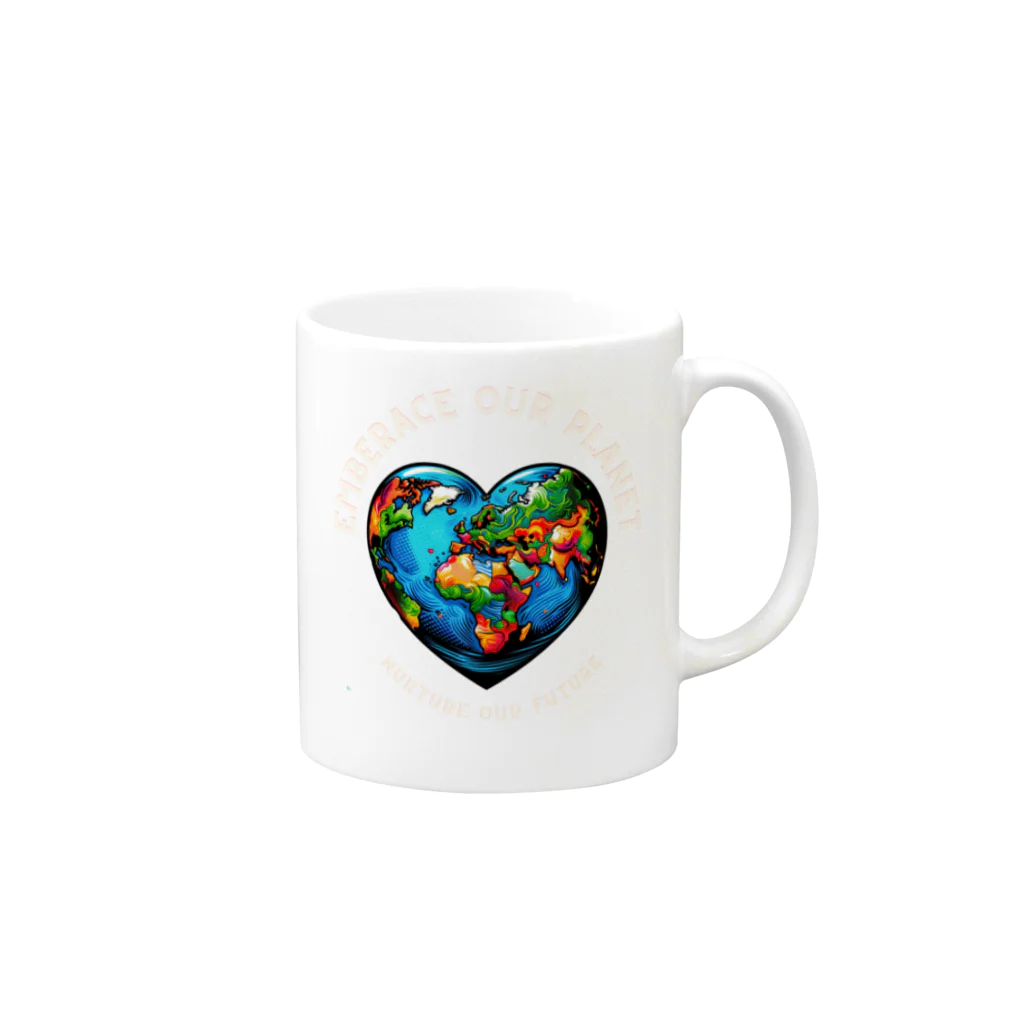 KULIEITAの地球の日　Earth day 地球　ハート　ブルー Mug :right side of the handle