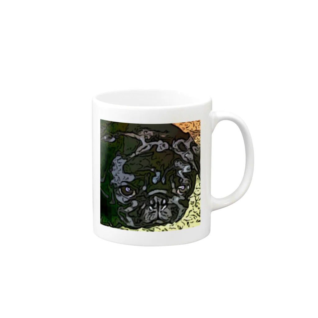 KenHana ハウスの黒パグ　ケンちゃん癒しグッズ Mug :right side of the handle