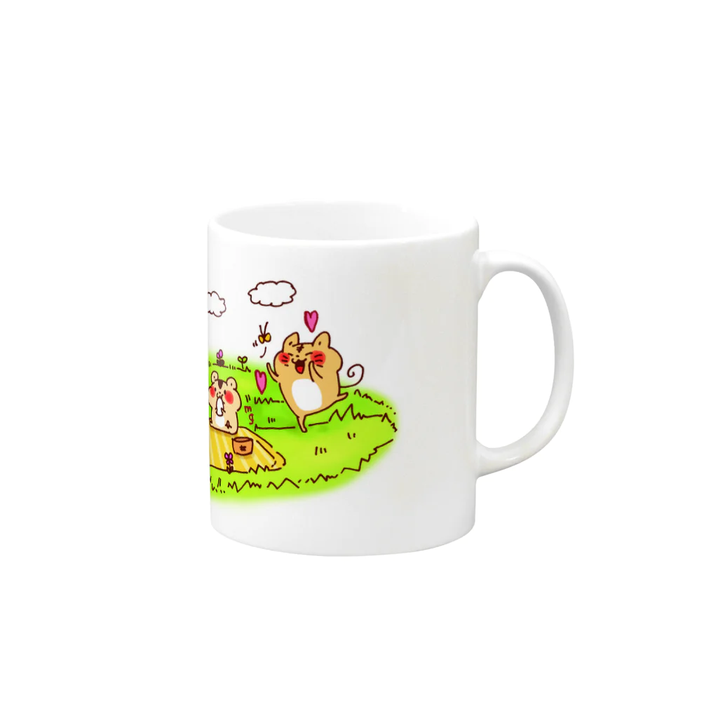 のち＠LINEスタンプ販売中のほわほわあにまる集合 Mug :right side of the handle