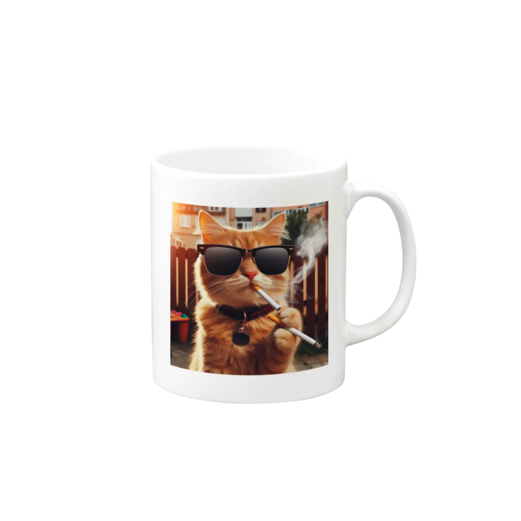 negiNegiのタバコを吸うグラサン猫 Mug :right side of the handle