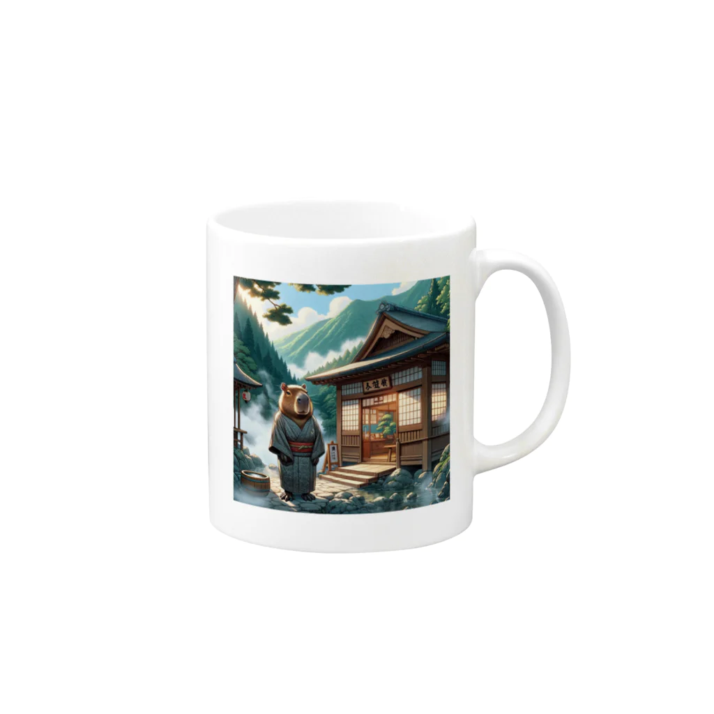 アニマル達の温泉旅館を営むカピパラ Mug :right side of the handle