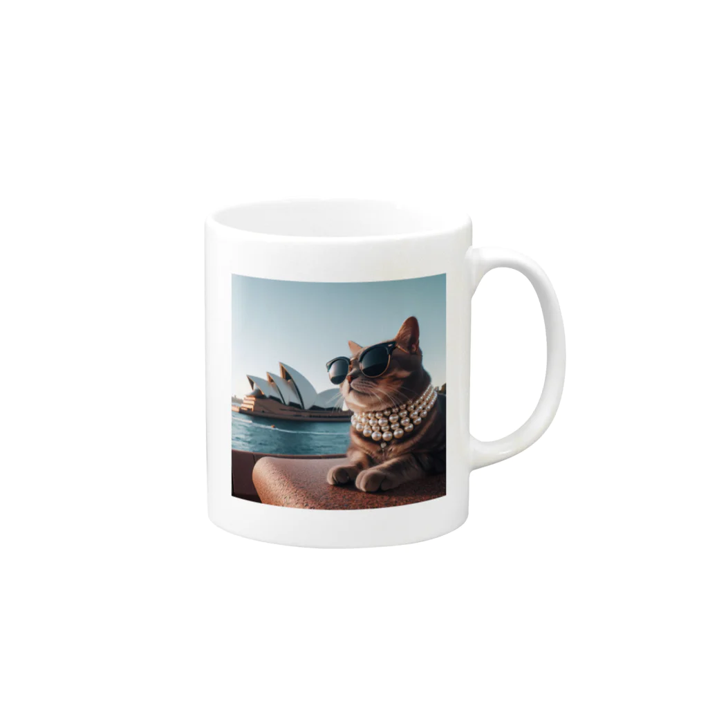 jkmurataのパールネックレス大好きなカッコいいねこがシドニーオペラハウス前にて Mug :right side of the handle