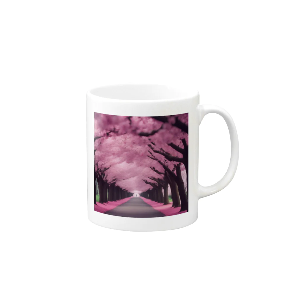 りばーあにまるの満開の桜道 Mug :right side of the handle