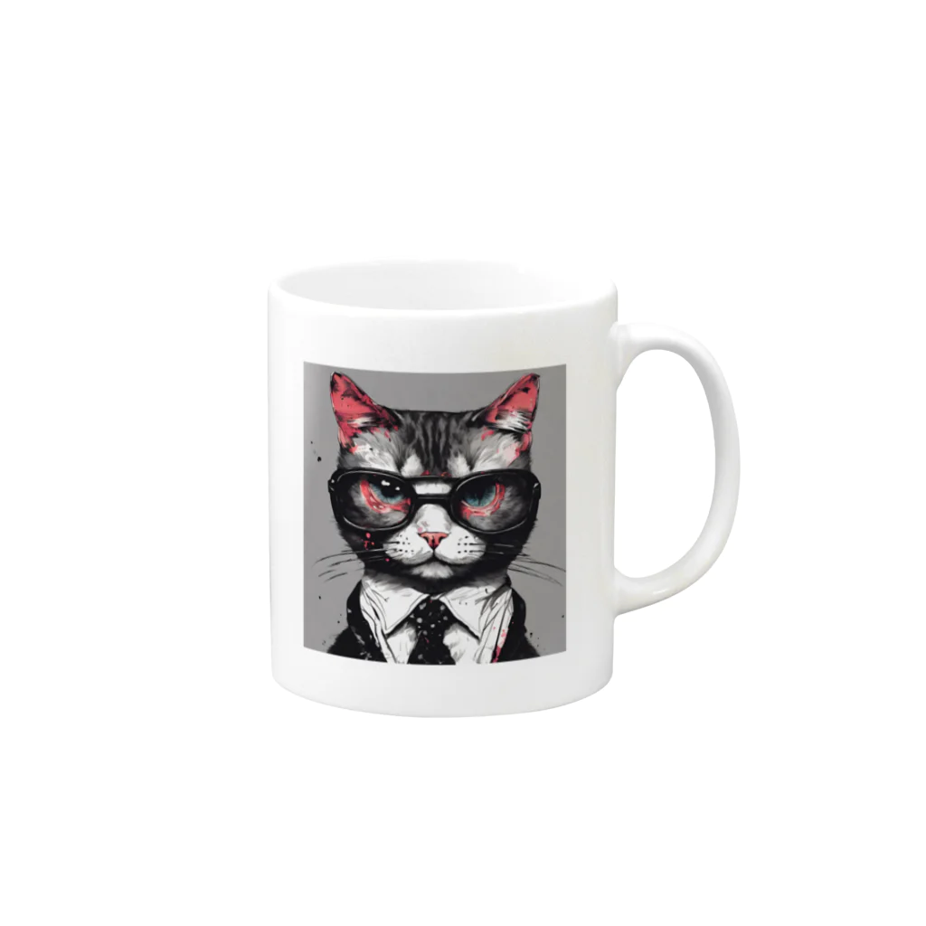 ALUのメガネをする猫 Mug :right side of the handle