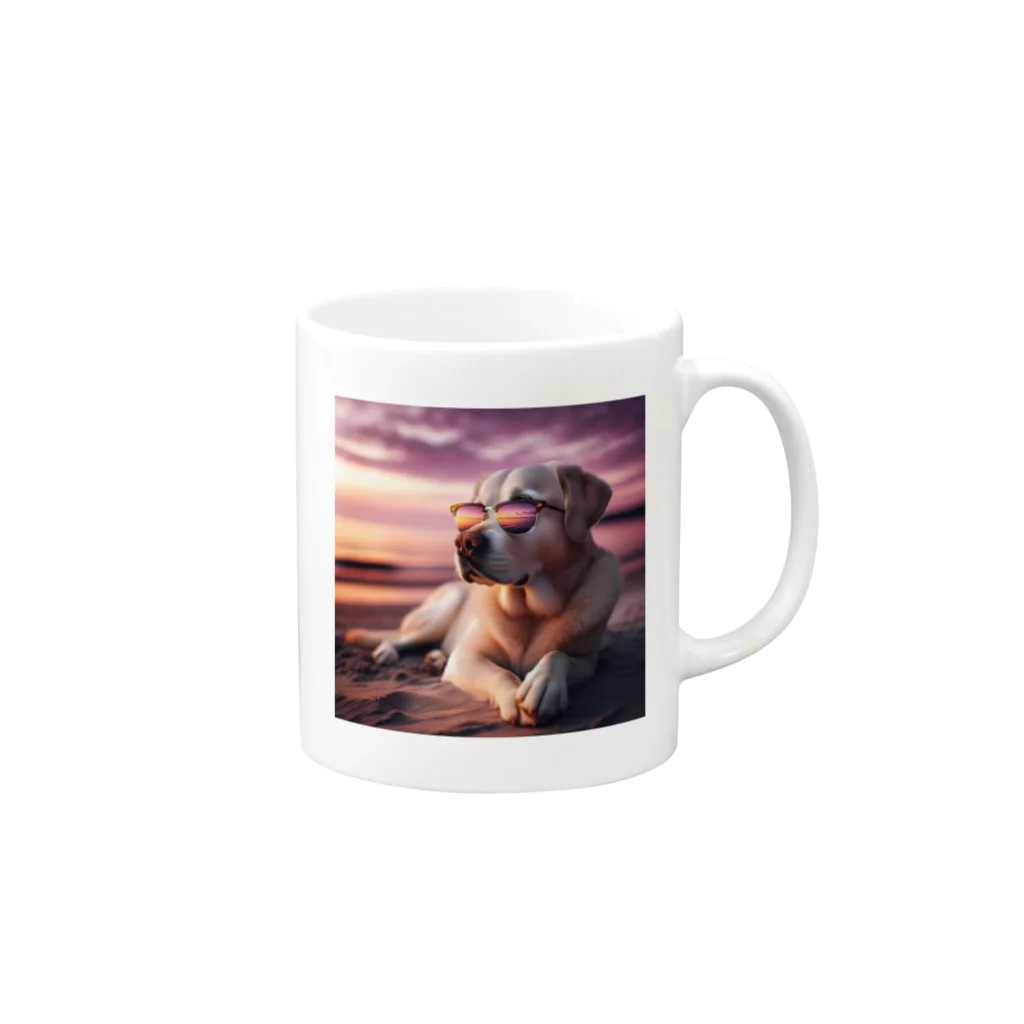 AQUAMETAVERSEのサングラスをかけた、かわいい犬 Marsa 106 Mug :right side of the handle