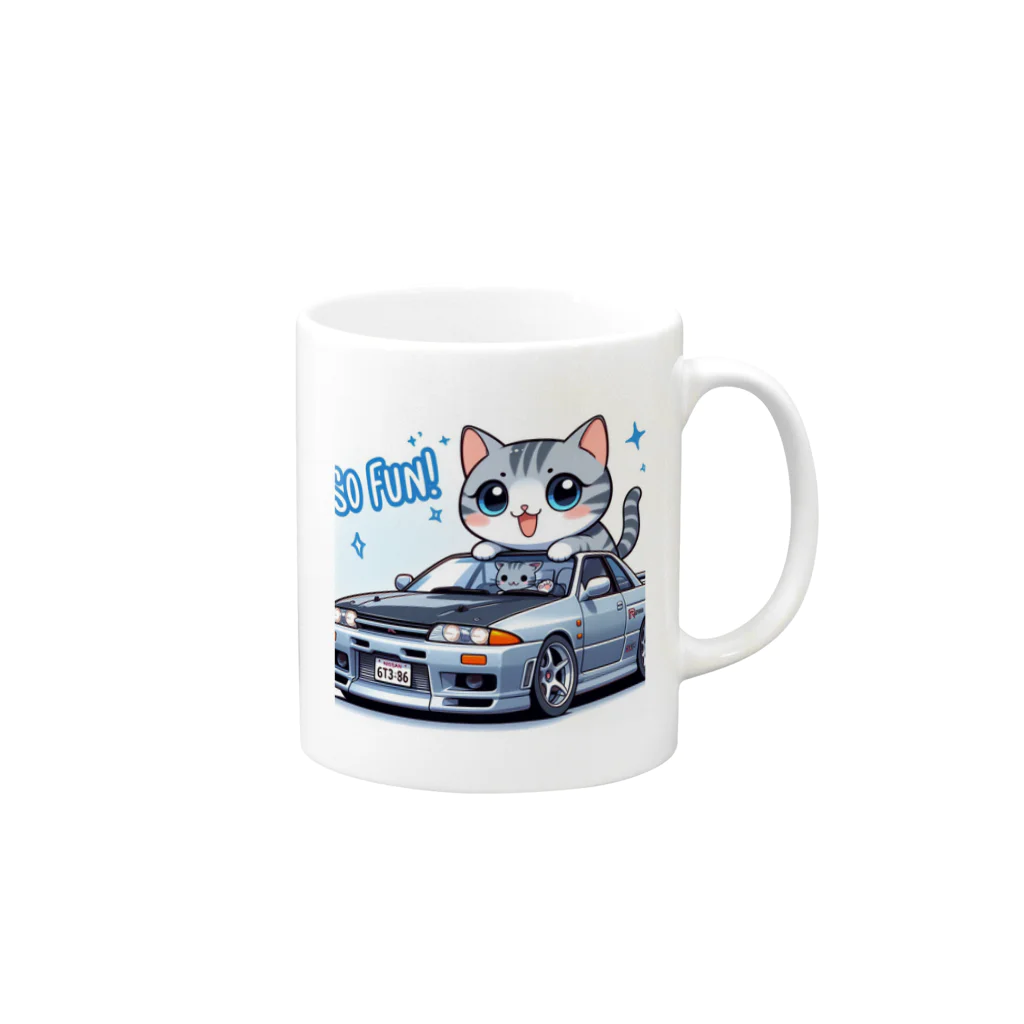 takkun0328のGT-Rと猫の夢のコラボ！ Mug :right side of the handle