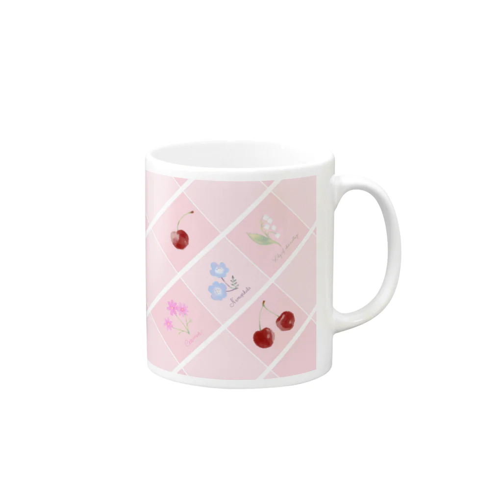 Matute girlのCherry & Flower Mug :right side of the handle