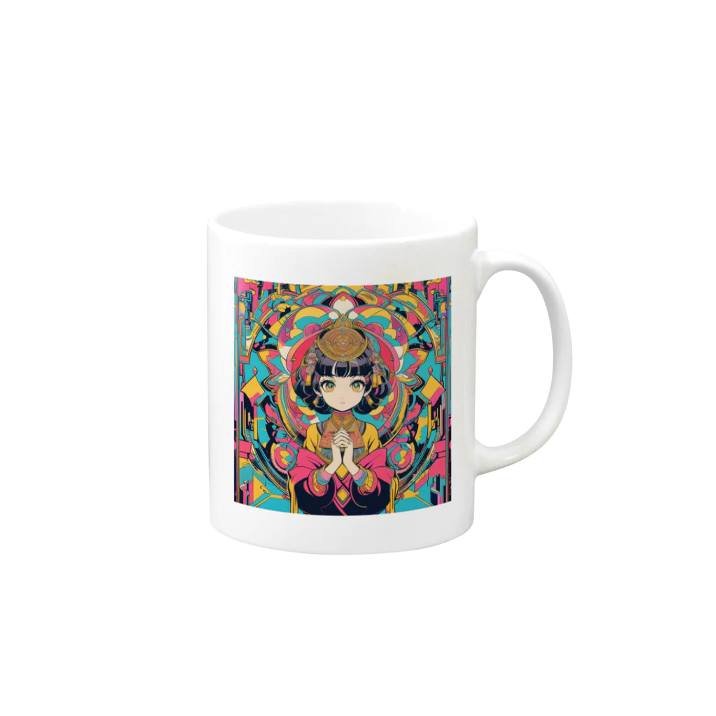 カピパーラ🐻のあなたの幸運を祈る女神♪開運ガール02♪ Mug :right side of the handle