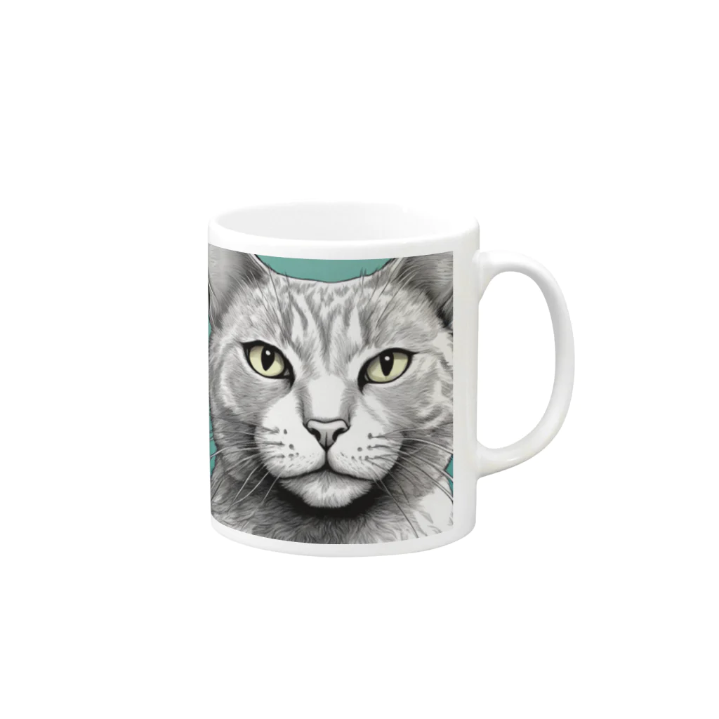 にゃんこーねこのドアップ猫 Mug :right side of the handle