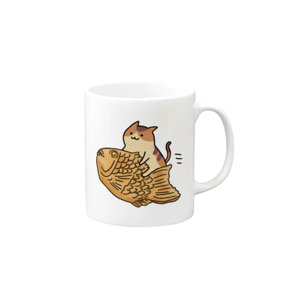 ポテサラのどらやき猫とたい焼き Mug :right side of the handle