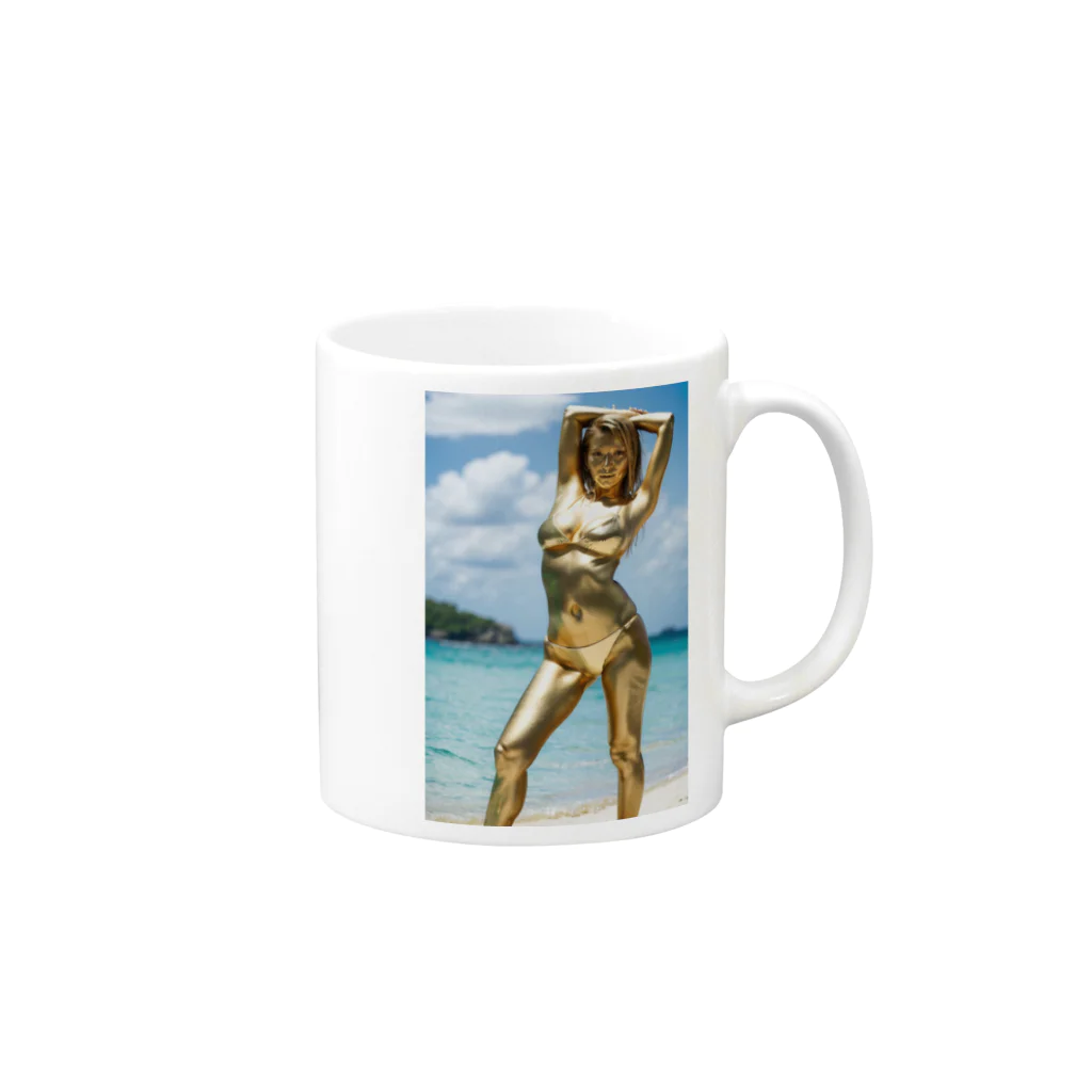 golden_aigirlsの金粉美女マグカップ（ビーチ） Mug :right side of the handle