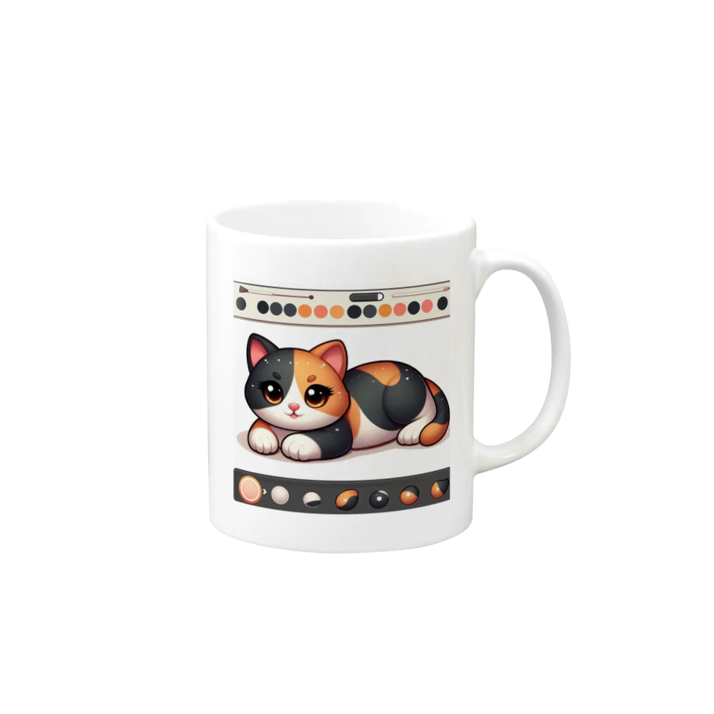 NEKOMARUDOUの三毛猫ペイント Mug :right side of the handle