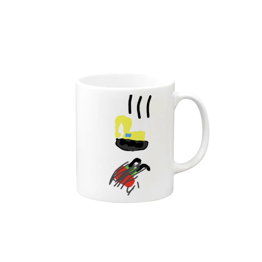 かえるショップのばくはつにまきこまれてショベルカーがでてきてびっくりしたかえる Mug :right side of the handle