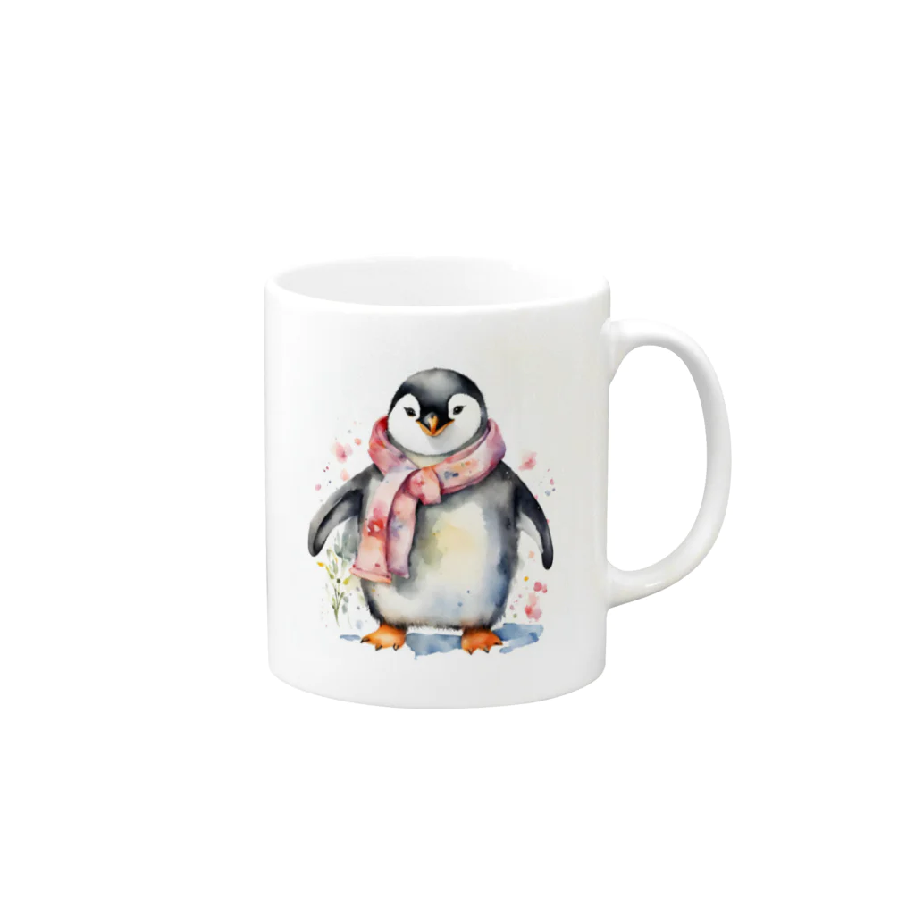 hakumenhonの春を迎えるペンギン Mug :right side of the handle