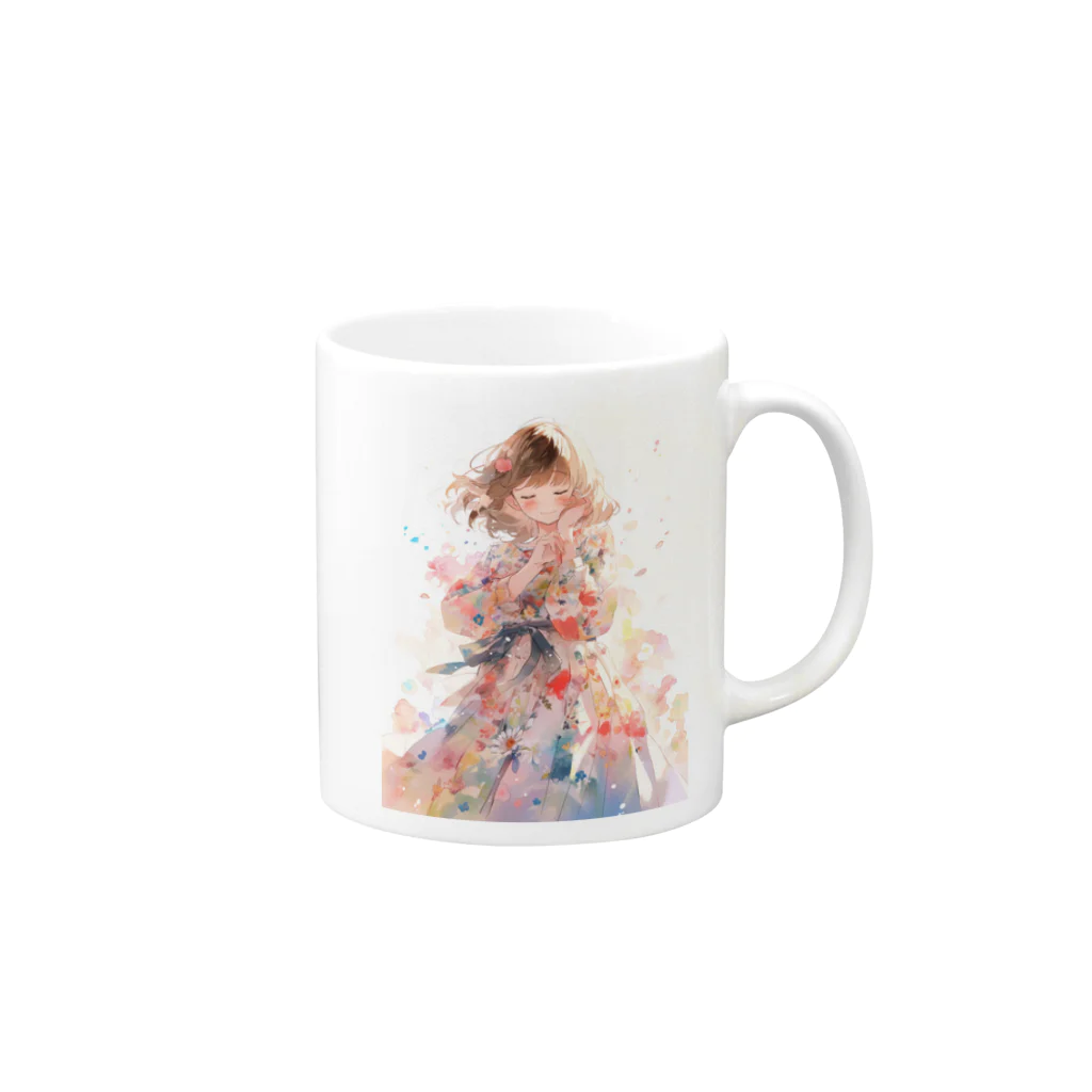 AQUAMETAVERSEの花柄模様の服を着た女性　なでしこ1478 Mug :right side of the handle