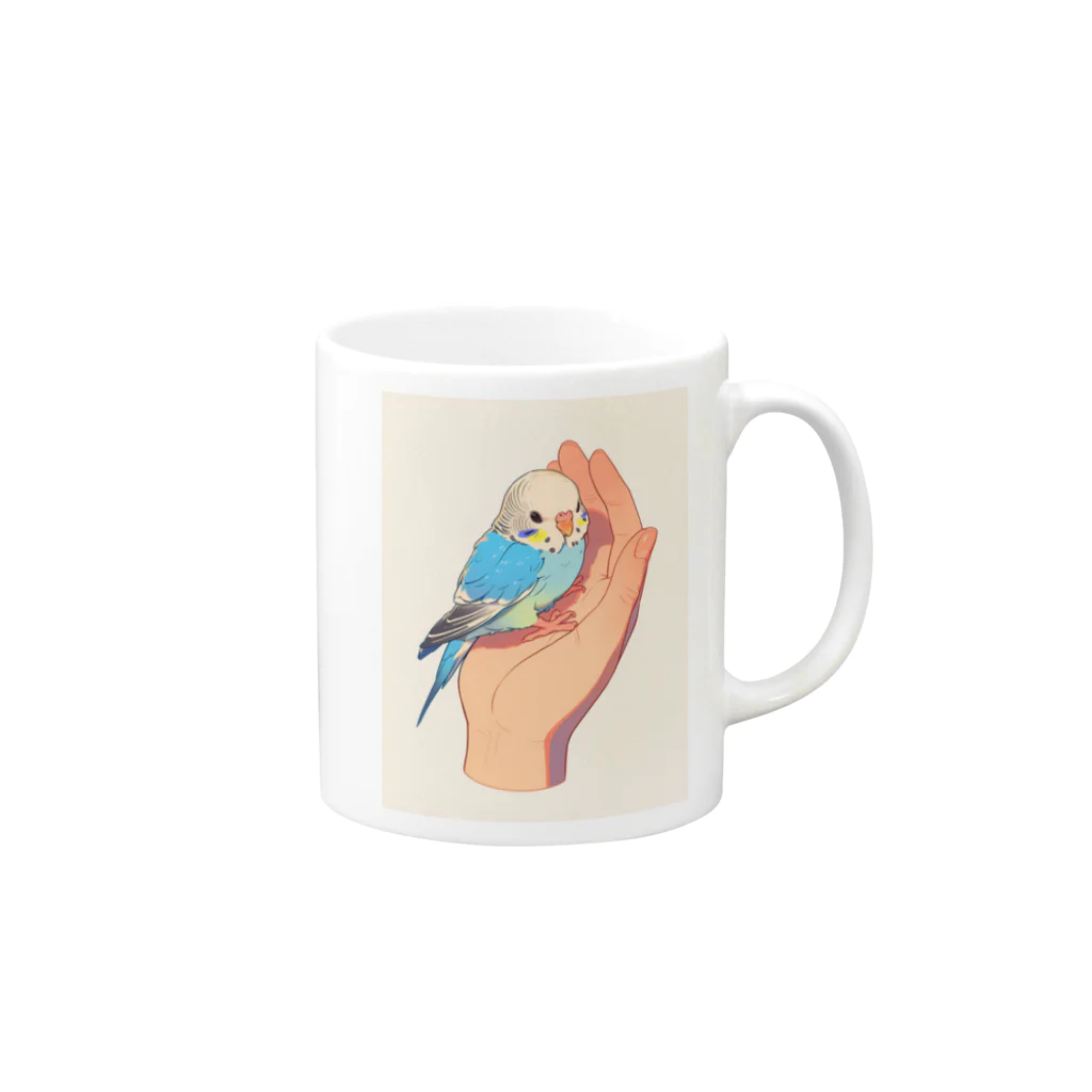 AQUAMETAVERSEの手のひらでおしゃべりセキセイインコの　BLUE PLUM  691 Mug :right side of the handle