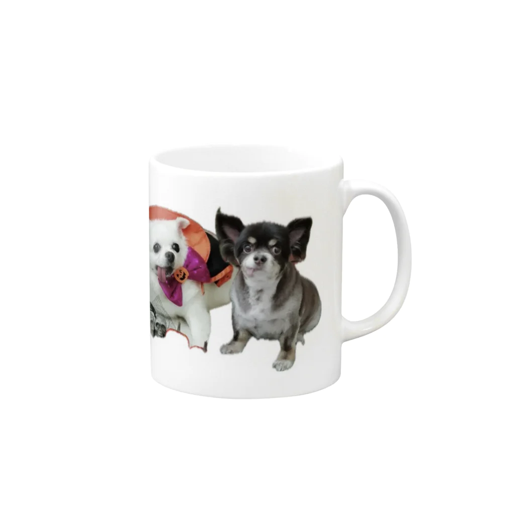 遥ん/犬顔絵　のココちゃん&チキンちゃん　コラージュ Mug :right side of the handle