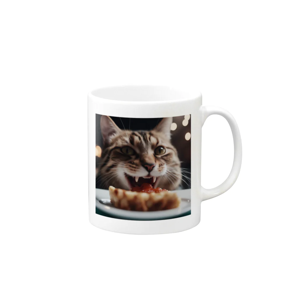 feliceのごはんを食べている猫 Mug :right side of the handle