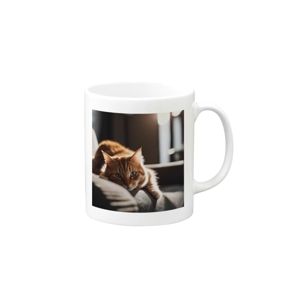 feliceのリビングでごろんとする猫 Mug :right side of the handle