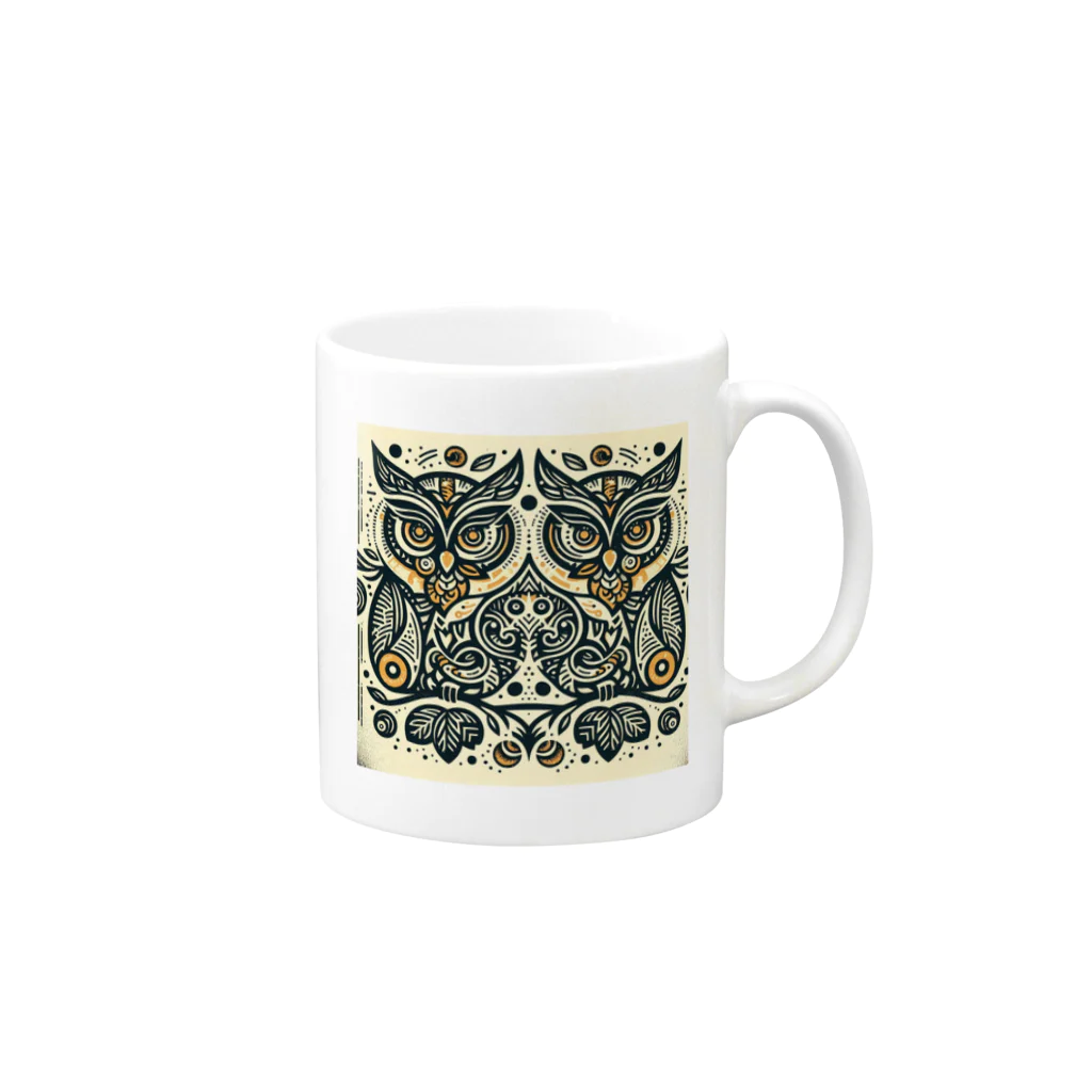 kotpopのSymmetrical Owls Mug :right side of the handle