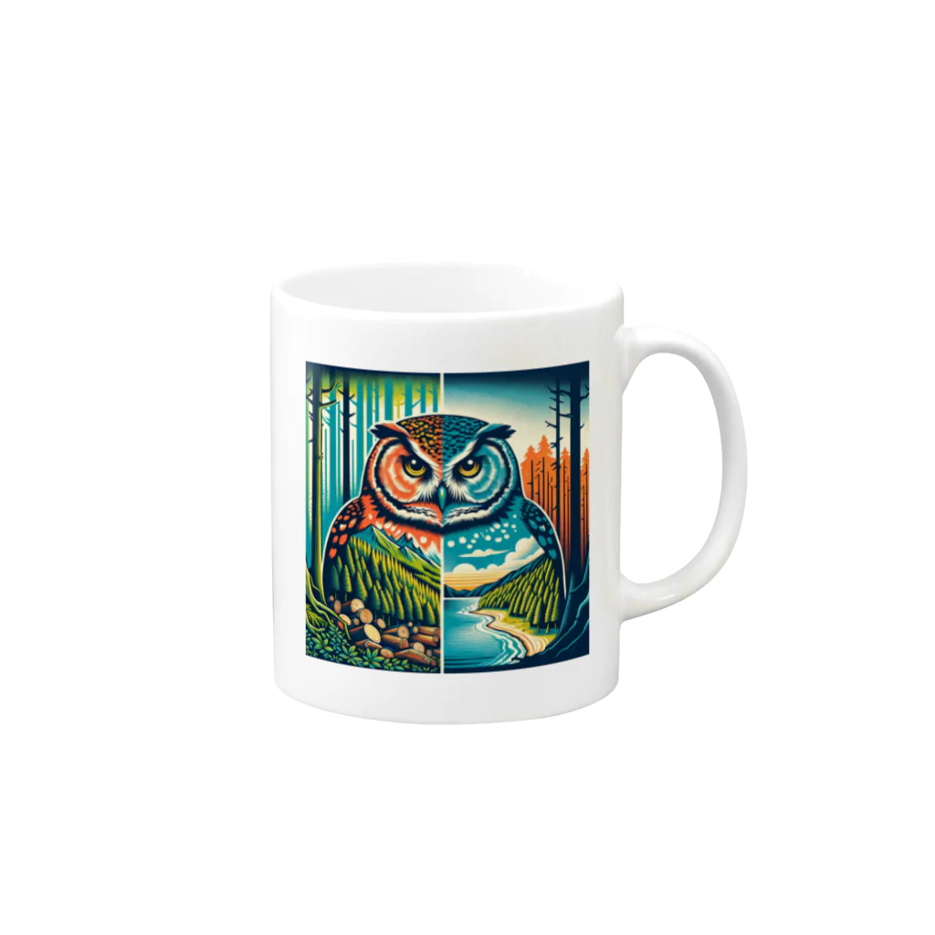 kotpopのThe Owl's Lament for the Disappearing Forests Mug :right side of the handle