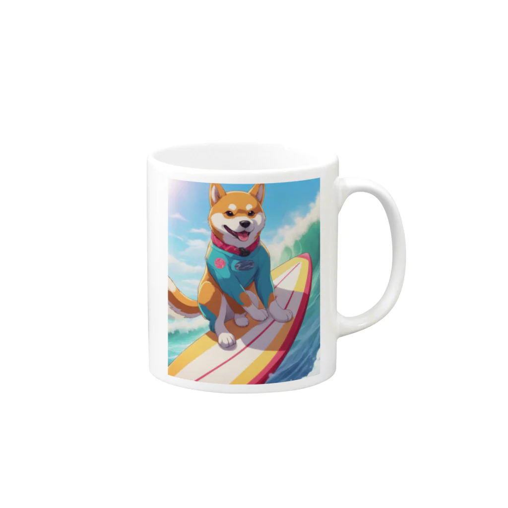 Lee17のサーフィンする柴犬 Mug :right side of the handle