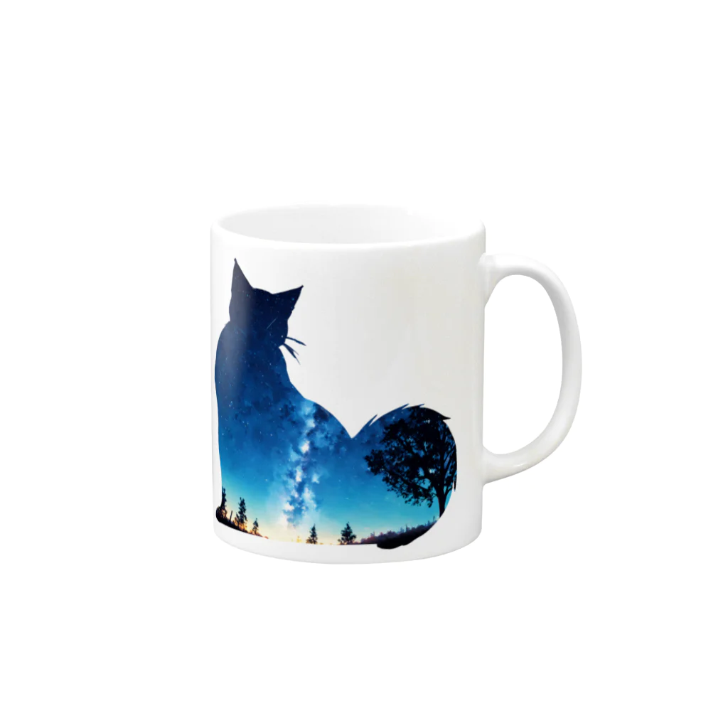 猫との風景の星空と猫_005 Mug :right side of the handle