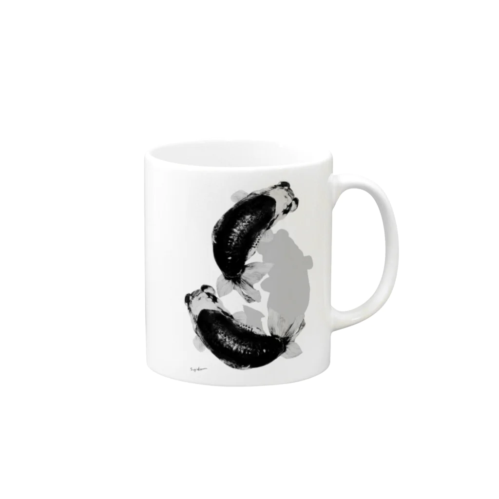 sugiakoの進撃さん愛好会用らんちゅうグッズ（ブラック系） Mug :right side of the handle