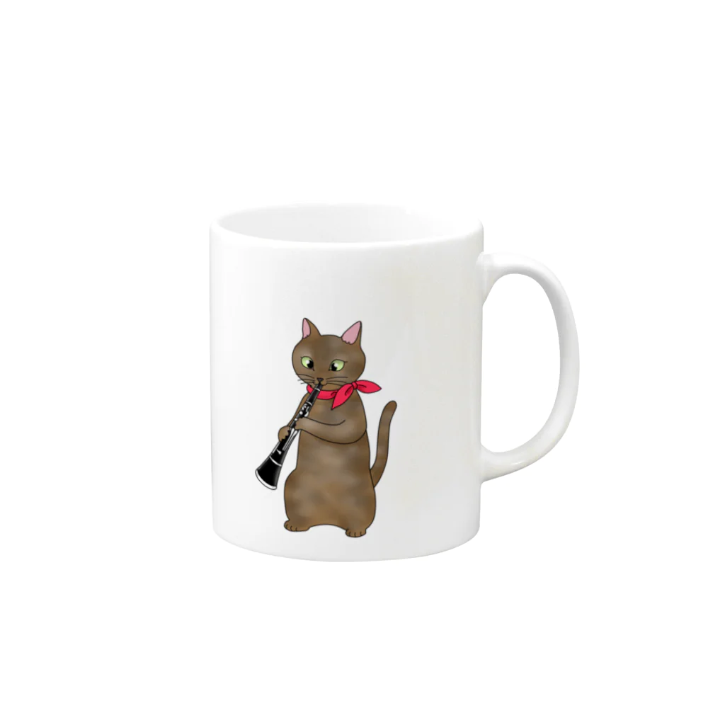 Ａｔｅｌｉｅｒ　Ｈｅｕｒｅｕｘのクラリネットを吹く猫 Mug :right side of the handle