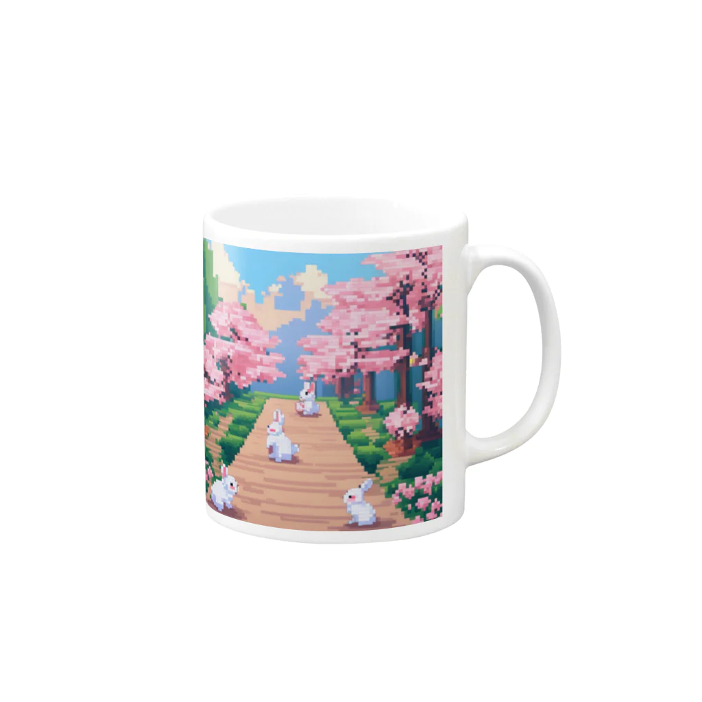 ruiruirのドット絵　子うさぎ　春のお散歩 Mug :right side of the handle