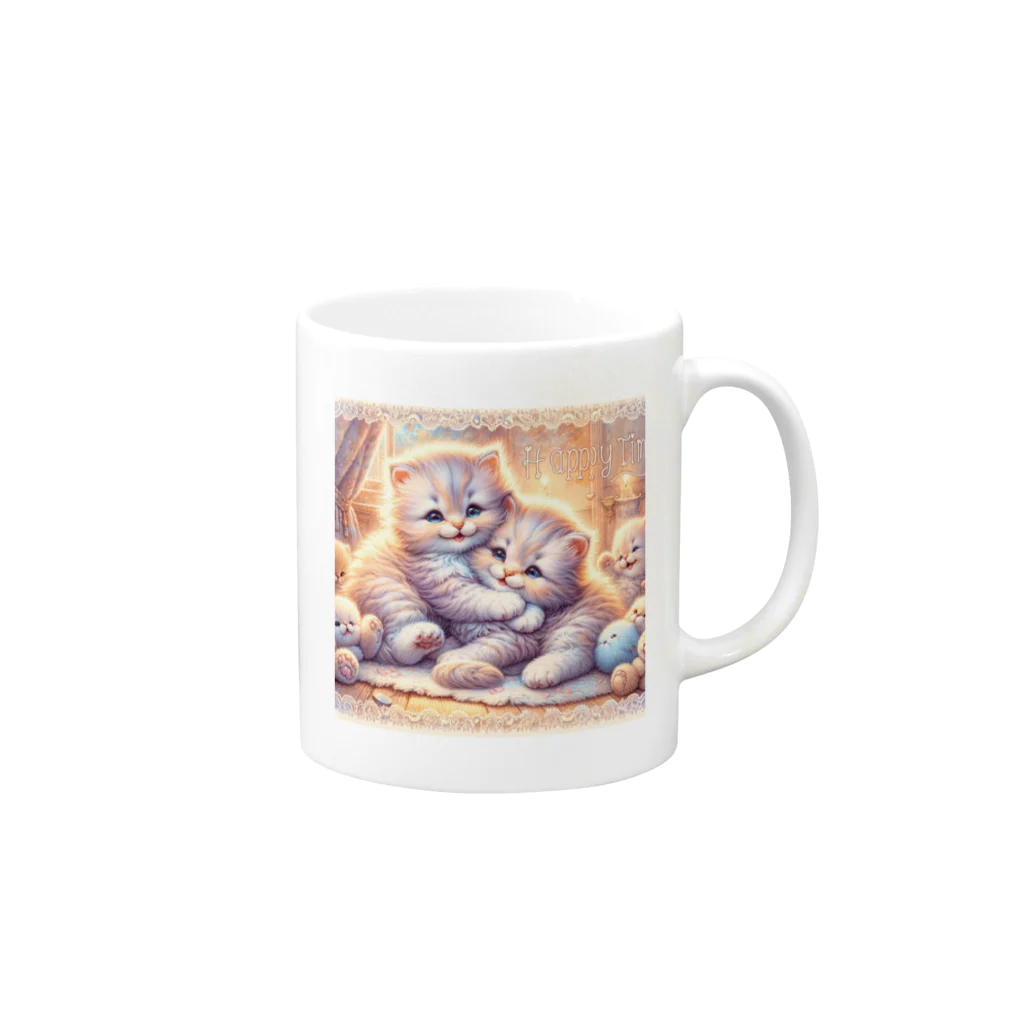 Yuya-Naganoの仲良く遊ぶ兄弟の猫 Mug :right side of the handle