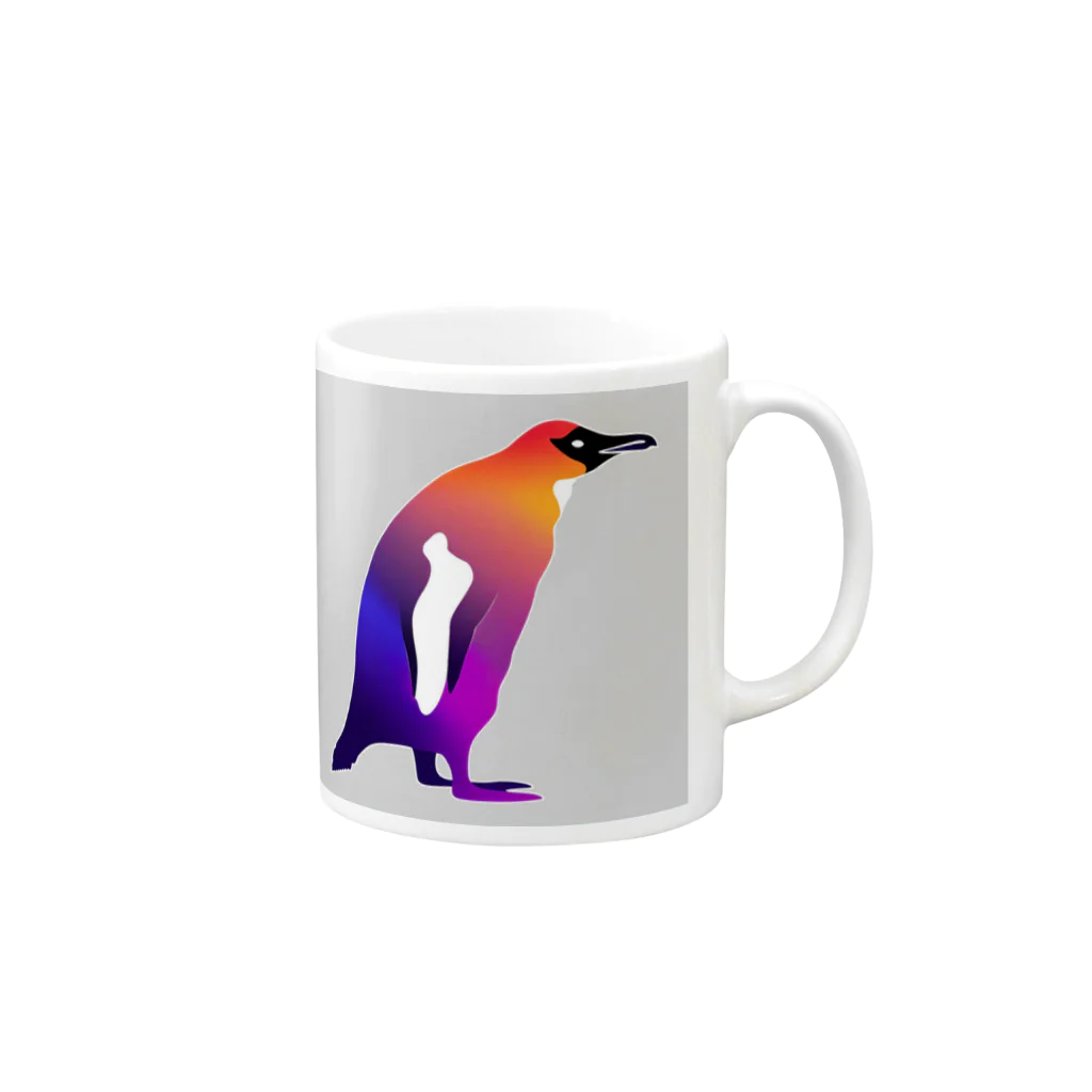 mirinconixの紫からオレンジのグラデーションのペンギン Mug :right side of the handle