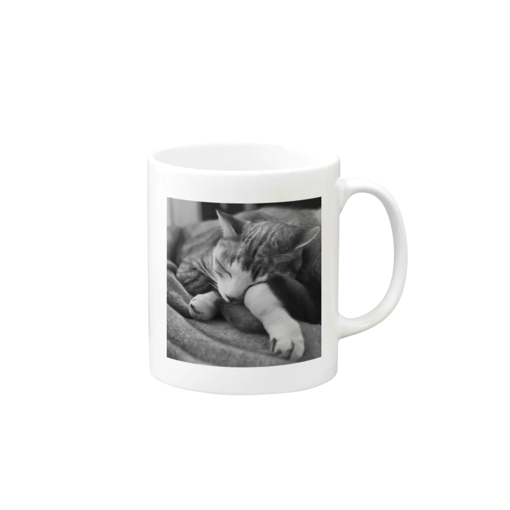 chocomegane0228のモノクロ猫 Mug :right side of the handle