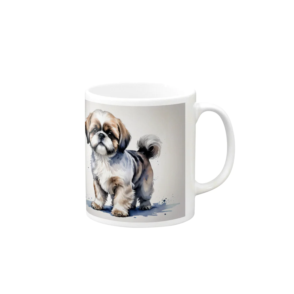 Animal Illustration shopのシーズー　Shih Tzu　水彩画風 Mug :right side of the handle