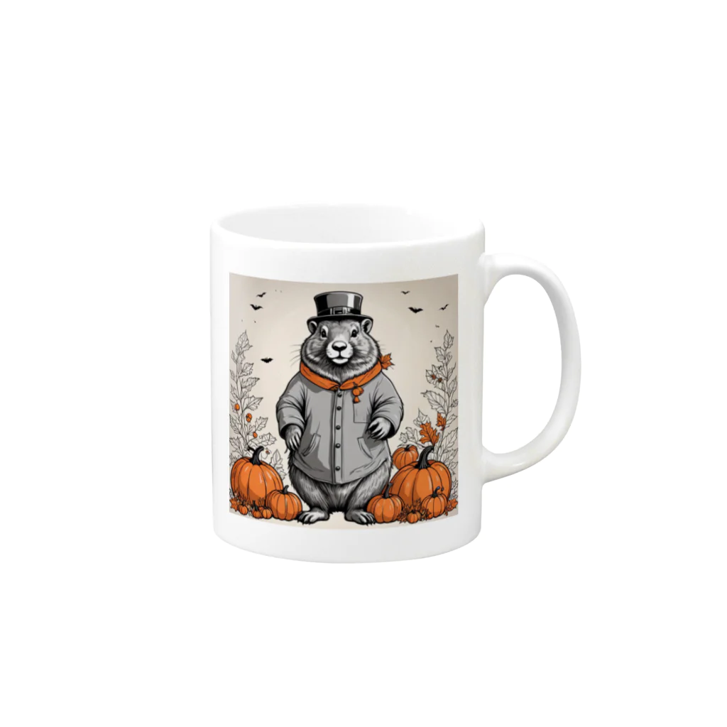 どんぐり屋のハロウィンマーモット Mug :right side of the handle