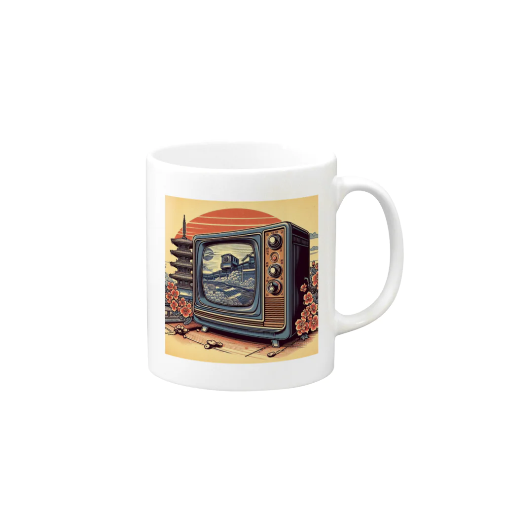 日本の風景 COOL JAPANの日本の風景:高度成長期の家電製品「テレビ」、Japanese scenery: Television, a home appliance during the period of high growth Mug :right side of the handle