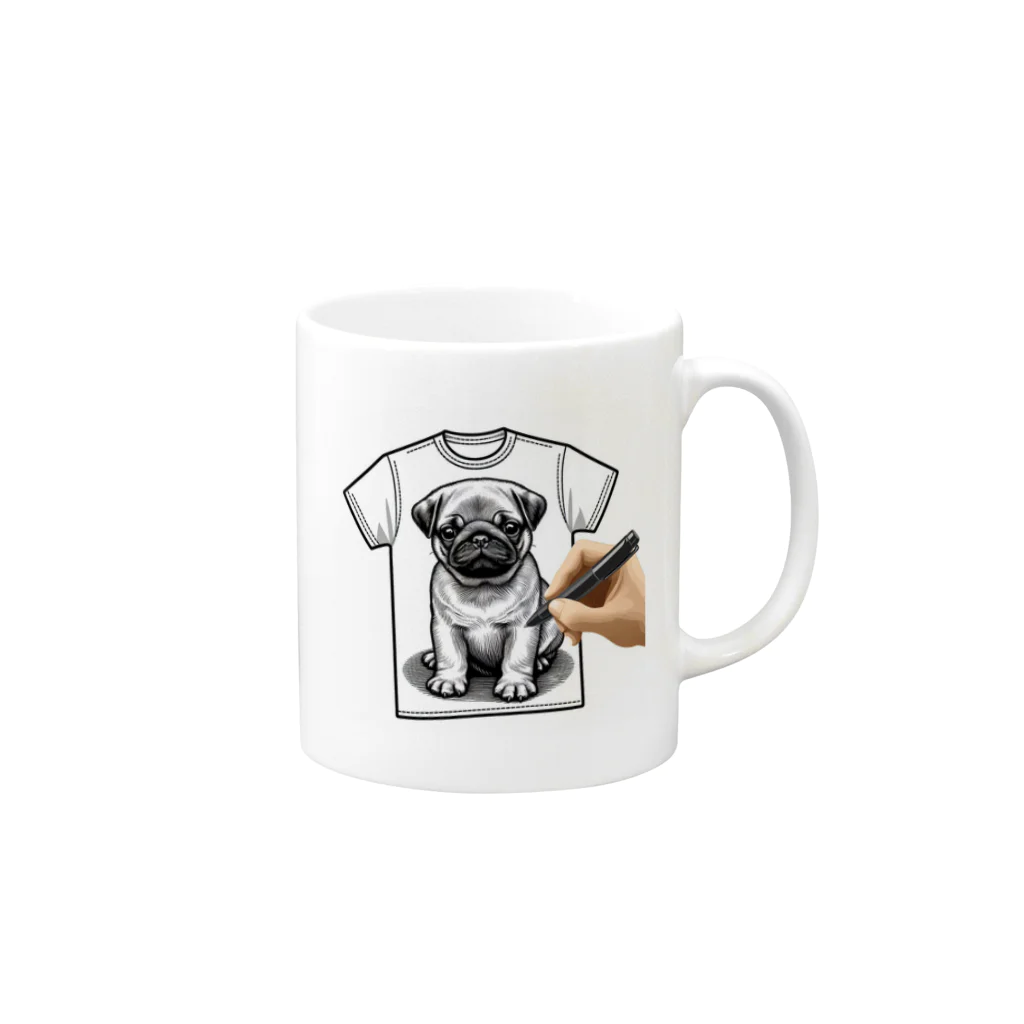 鼻ぺちゃ犬と和猫のデッサンパグ T Mug :right side of the handle