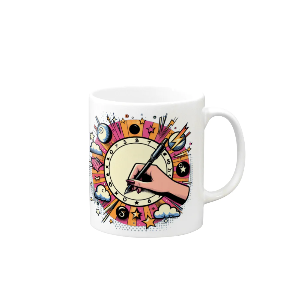 momonekokoのキャンバスに絵を描く女性 Mug :right side of the handle