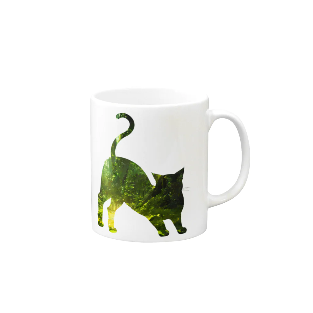 猫との風景の深い森と猫004 Mug :right side of the handle