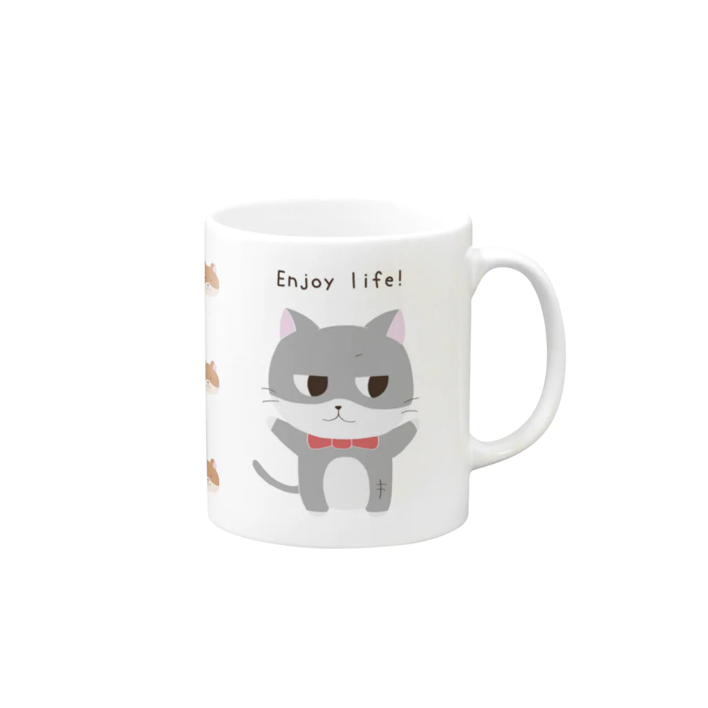 はちわれネコのポーカーフェイスのポーカーフェイスとビスケット Mug :right side of the handle