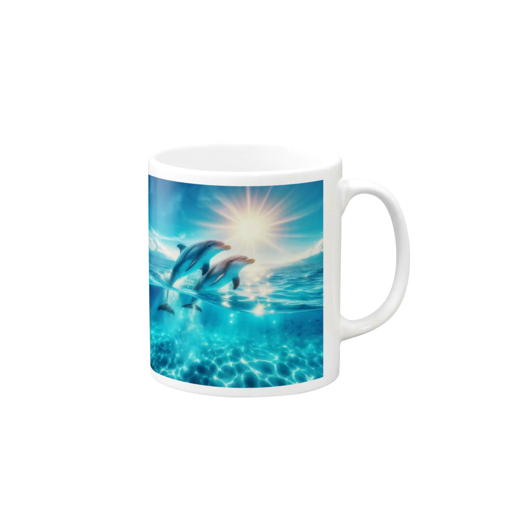 終わらない夢🌈の美しい海とイルカ🐬✨ Mug :right side of the handle