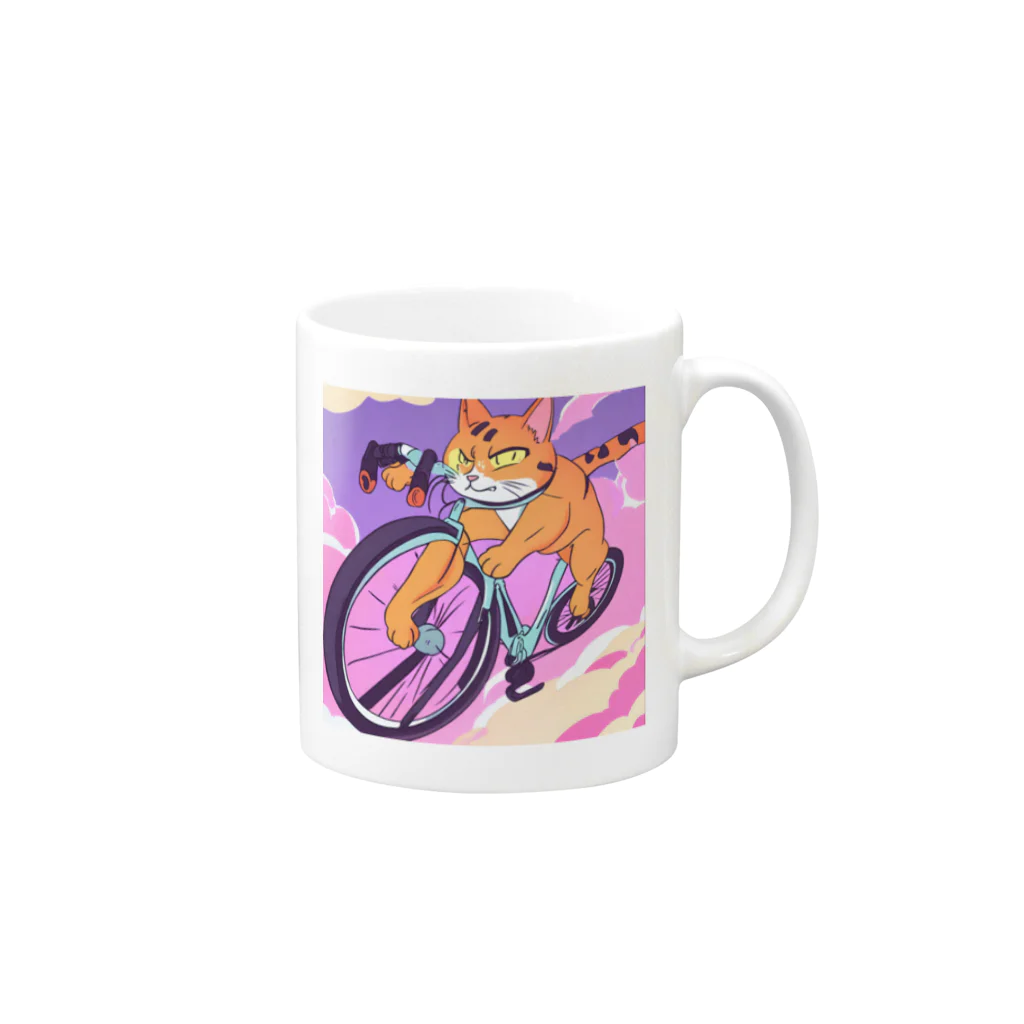 X50000Xの猫、チャリでお出掛け Mug :right side of the handle