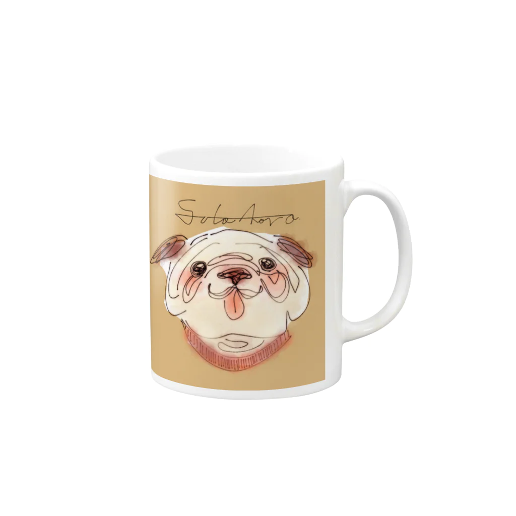 スタコラ@きょうもすたこらの犬シリーズ：パグ Mug :right side of the handle