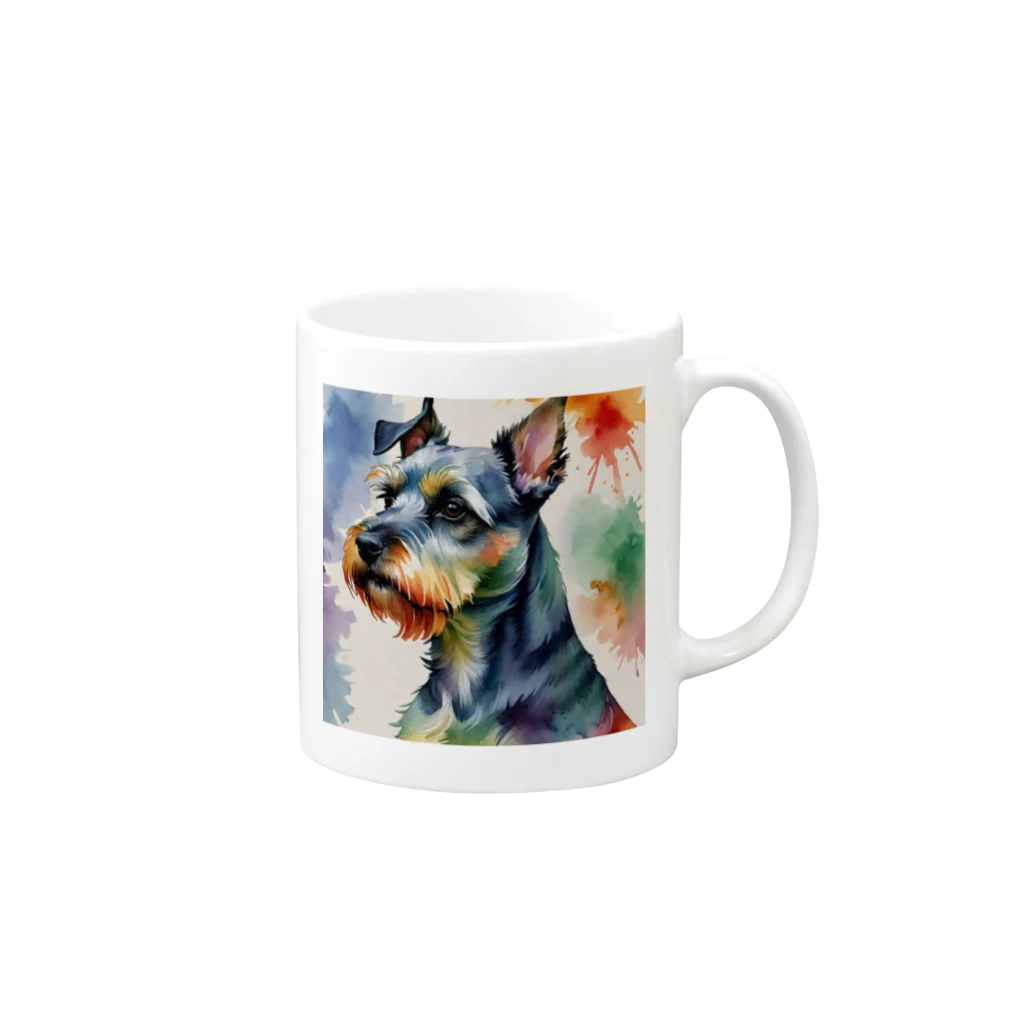 LGBTQ-のミニチュアシュナウザー　レインボー柄 Mug :right side of the handle